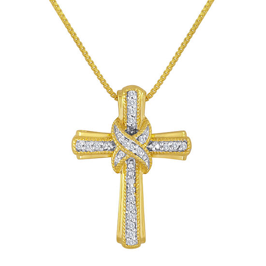 1/10 CT. T.W. Diamond 14K Yellow Gold Over Sterling Silver Cross Pendant Necklace