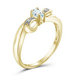 Womens Diamond Accent Genuine Blue Aquamarine 14K Gold Over Silver Delicate Cocktail Ring