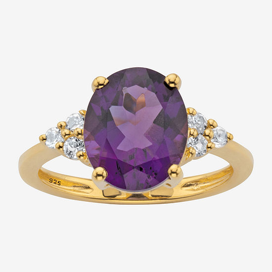 Womens Genuine Purple Amethyst 14K Gold Over Silver Cocktail Ring