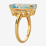 Womens Genuine Blue Topaz 18K Gold Over Silver Cocktail Ring