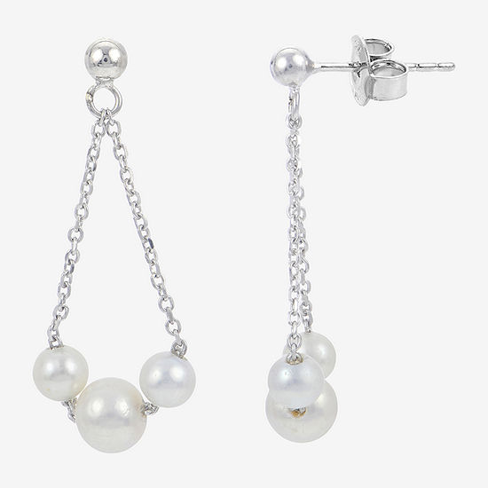 Genuine White Cultured Freshwater Pearl Sterling Silver Drop Earrings