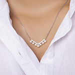 Womens Genuine White Cultured Freshwater Pearl Sterling Silver Chevron Necklaces