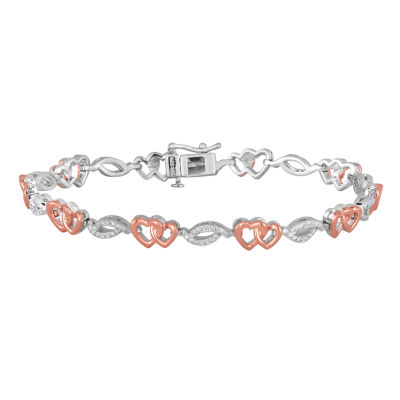 1/10 CT. T.W. Diamond Sterling Silver and 14K Rose Gold Accent Heart Bracelet JCPenney