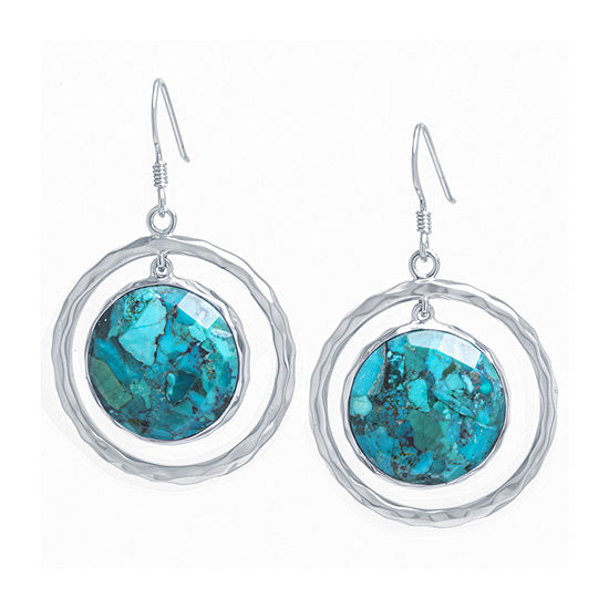 Enhanced Blue Turquoise Sterling Silver Round Drop Earrings