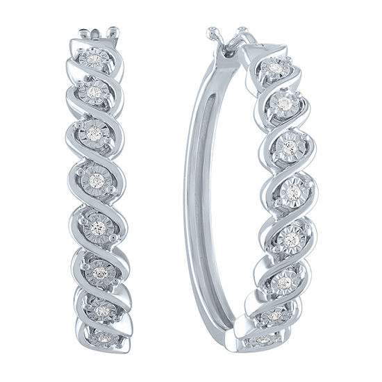 1/10 CT. T.W. Genuine White Diamond Sterling Silver Hoop Earrings