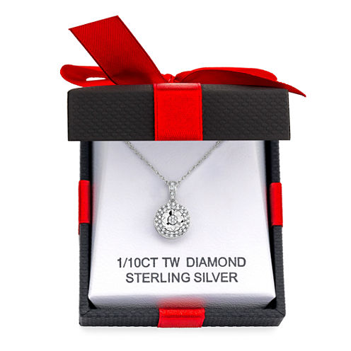 1/10 CT. T.W. Double Halo Diamond Pendant Necklace (Sterling Silver)