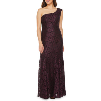 one shoulder lace gown