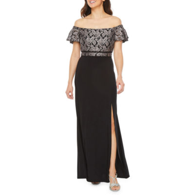 r & m richards short sleeve beaded evening gown