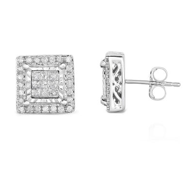 TruMiracle® 1/2 CT. T.W. Princess White Diamond 10K Gold Stud Earrings