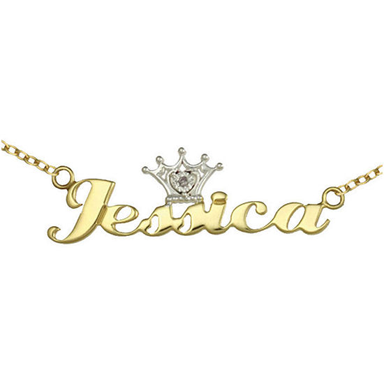 Disney Personalized Girls 14K Yellow Gold over Sterling Silver Diamond Accent Tiara Name Necklace