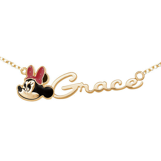 Disney Personalized Girls 14K Yellow Gold over Sterling Silver Minnie Mouse Name Necklace