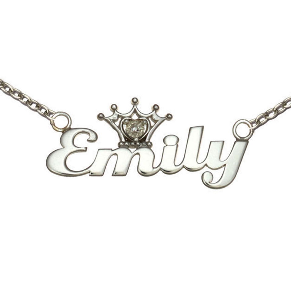 Disney Girls Diamond Accent Tiara Sterling Silver Personalized Name Necklace,