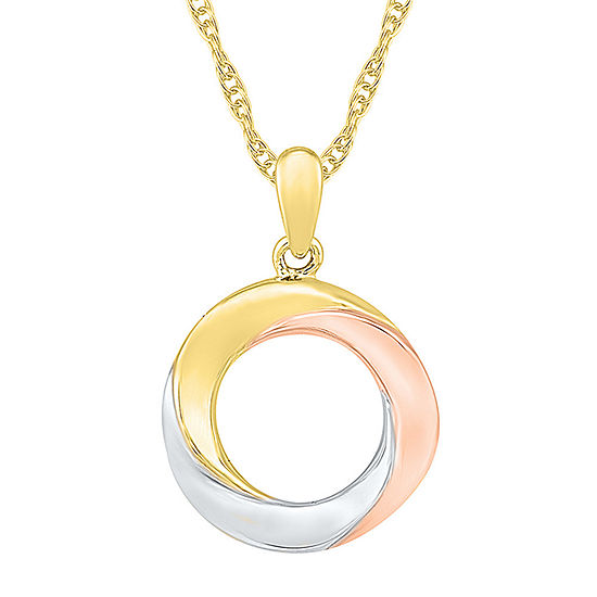 Womens 10K Tri-Color Gold Circle Pendant Necklace