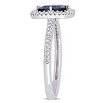 Modern Bride Gemstone Womens 1/4 CT. T.W. Genuine Blue Sapphire 14K White Gold Rectangular Halo Engagement Ring