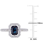 Modern Bride Gemstone Womens 1/4 CT. T.W. Genuine Blue Sapphire 14K White Gold Rectangular Halo Engagement Ring