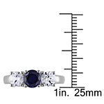 Modern Bride Gemstone Womens Lab Created Blue Sapphire 10K White Gold Engagement Ring