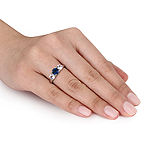 Modern Bride Gemstone Womens Lab Created Blue Sapphire 10K White Gold Engagement Ring