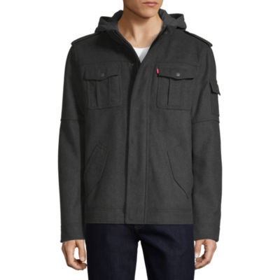 levi's men's wool blend military jacket with hood