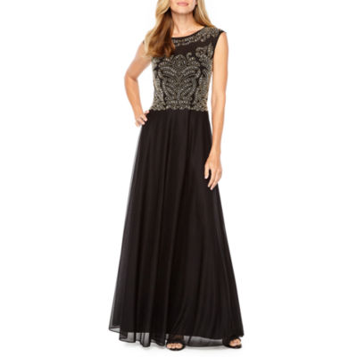 jackie jon short sleeve beaded evening gown