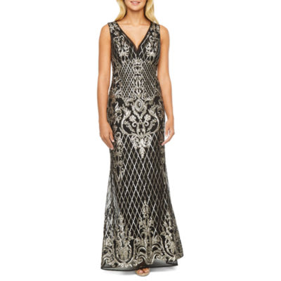 r & m richards sleeveless embellished halter evening gown