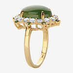 Womens Genuine Green Jade 18K Gold Over Silver Cocktail Ring
