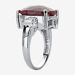 Womens Lead Glass-Filled Red Ruby Sterling Silver Cocktail Ring