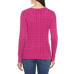 St. John's Bay Womens Tall Crew Neck Cable Long Sleeve Pullover Sweater