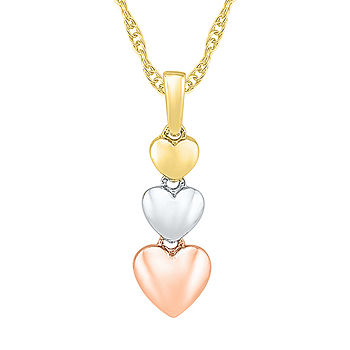 Jewel Tie Solid 10k Two-tone Gold Round Diamond Triple Nested Heart Pendant 1/6 Cttw.