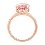 Womens Simulated Pink Morganite 10K Rose Gold Pear Cocktail Ring