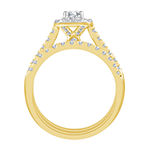 Womens 1 CT. T.W. Genuine White Diamond 10K Gold Halo Bridal Set