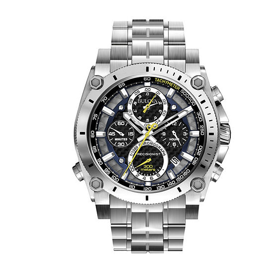 Bulova Precisionist Mens Chronograph Silver Tone Stainless Steel Bracelet Watch 96b175
