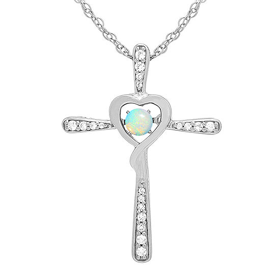 Love in Motion™ Lab-Created Opal and Diamond-Accent Cross Pendant Necklace