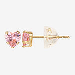 Girls Pink Cubic Zirconia Heart Earrings