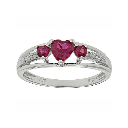 Lab-created Ruby & Diamond-accent Heart-shaped 3-stone Sterling Silver ...