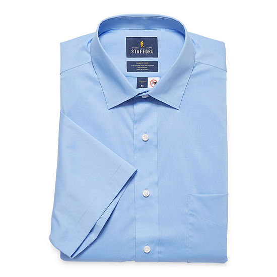 Stafford Mens Spread Collar Short Sleeve Adaptive Wrinkle Free Stretch Dress Shirt