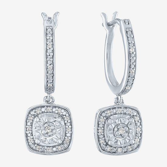 Limited Time Special! 1/10 CT. T.W. Genuine Diamond Sterling Silver Hoop Earrings