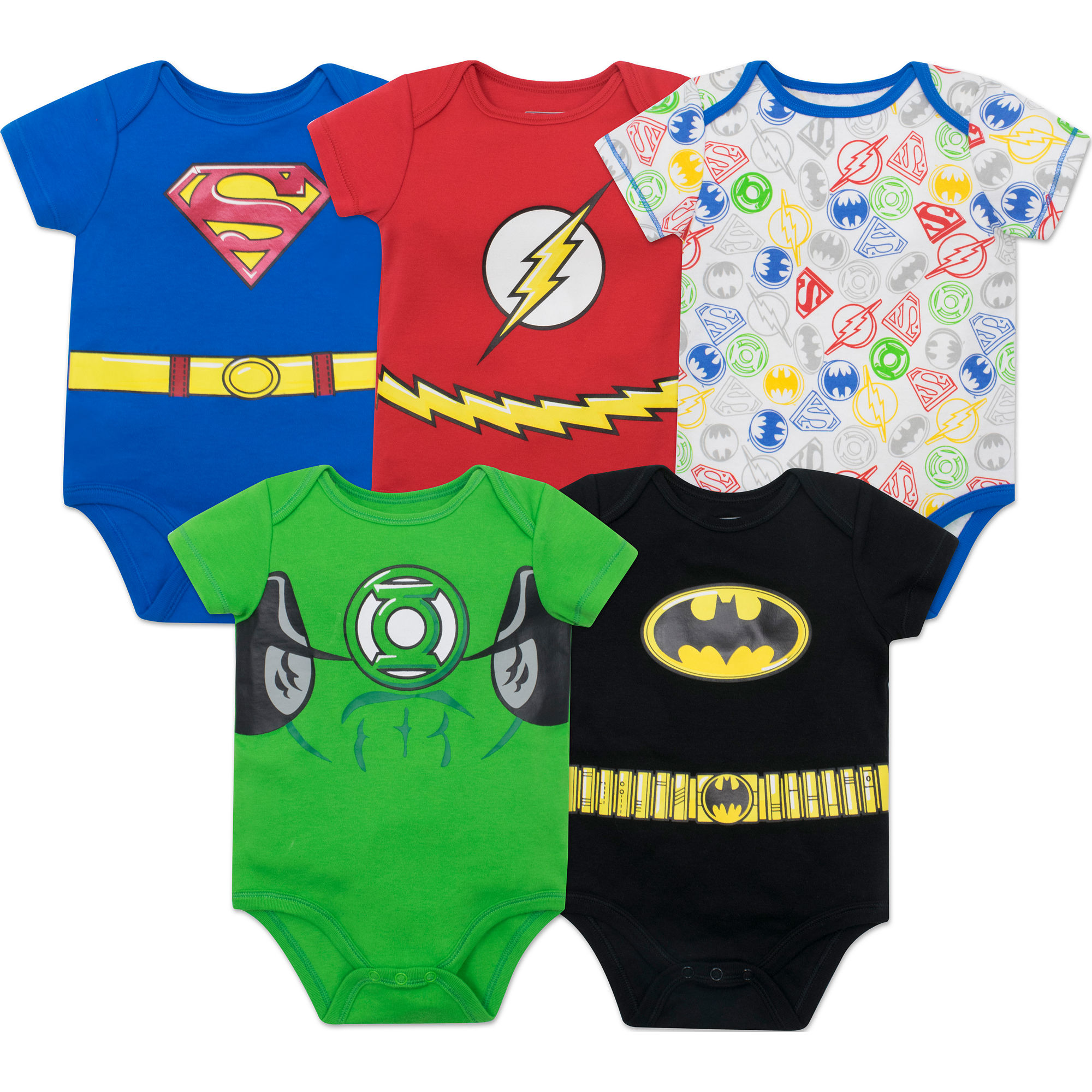 DC Comics Justice League Batman Superman The Flash Newborn Baby Boys 5 Pack Bodysuits Newborn to Infant 3-6 month 