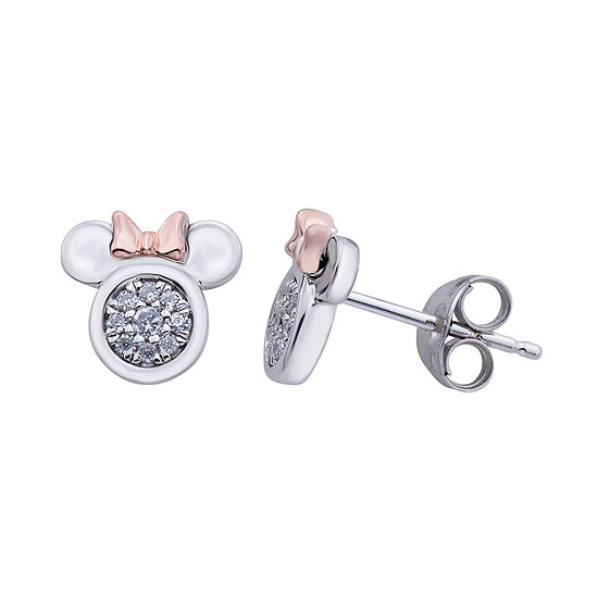 Disney Classics 1/10 CT. T.W. Genuine White Diamond 14K Rose Gold Over Silver 8.1mm Minnie Mouse Stud Earrings
