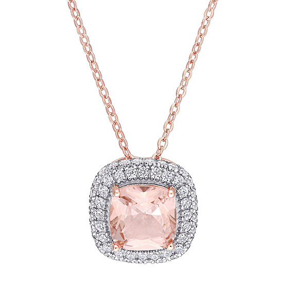 Womens Simulated Pink Morganite 18K Rose Gold Over Silver Pendant Necklace