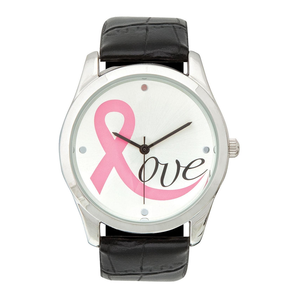 Womens Breast Cancer Pink Ribbon Love Strap Watch, Black