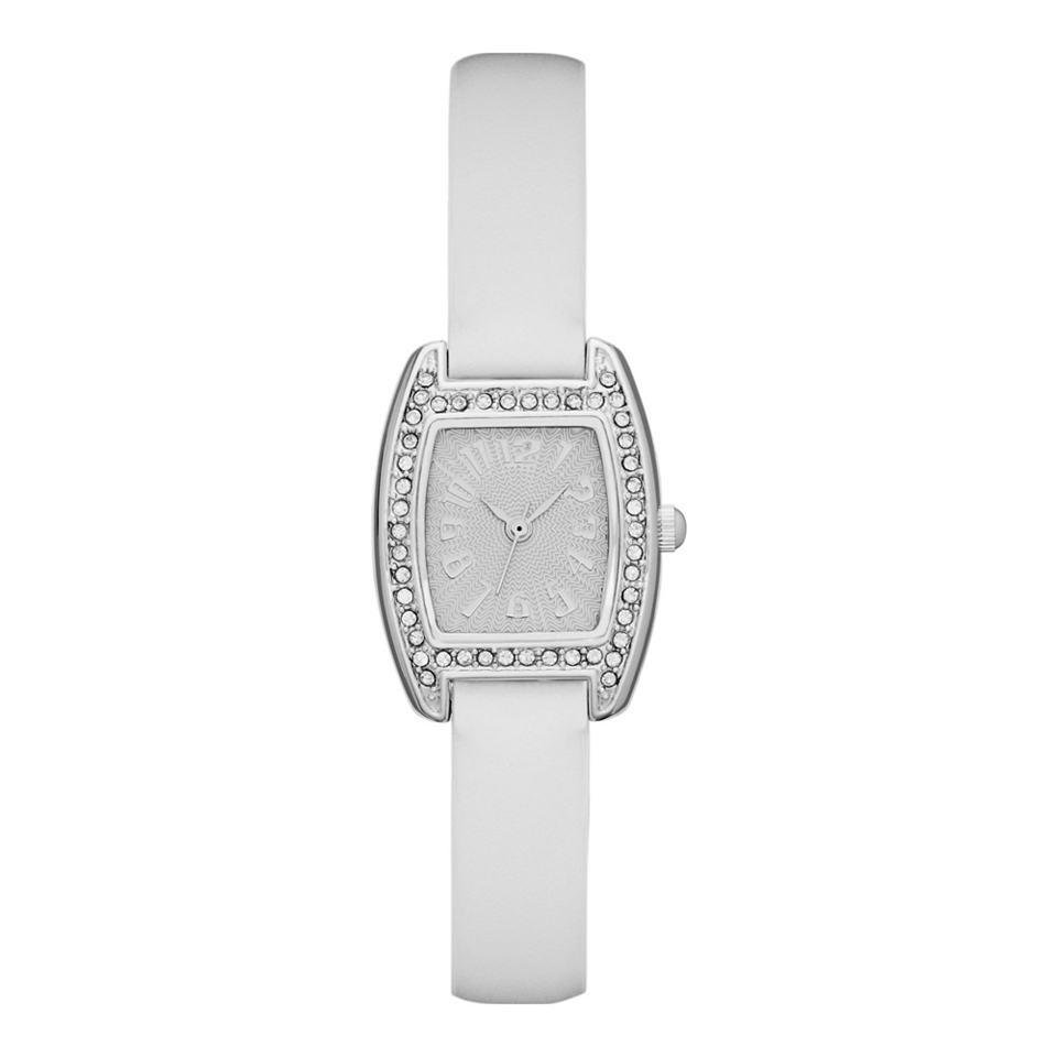 Womens Crystal Accent Mini Strap Watch, White