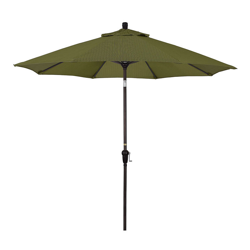 California Umbrella 9' Sunset Series Olefin Patio Umbrella With Bronze Aluminum Pole Aluminum Ribs Auto Tilt Crank Lift, Green