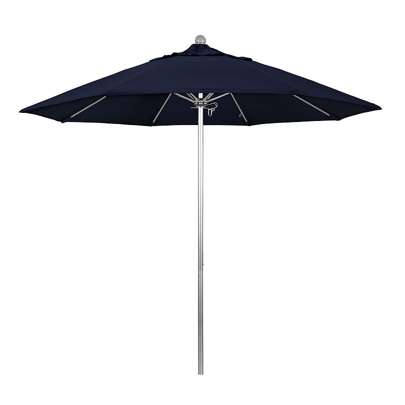 California Umbrella 9' Venture Series Solid Olefin Patio Umbrella With Silver Anodized Aluminum Pole Fiberglass Ribs Push Lift, Blue