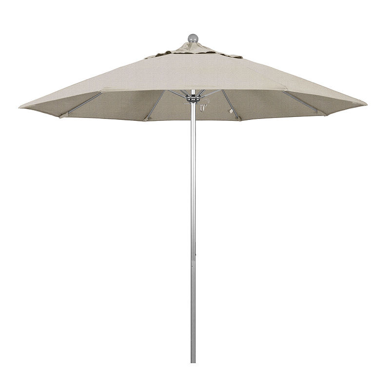 California Umbrella 9' Venture Series Solid Olefin Patio Umbrella With Silver Anodized Aluminum Pole Fiberglass Ribs Push Lift, Gray