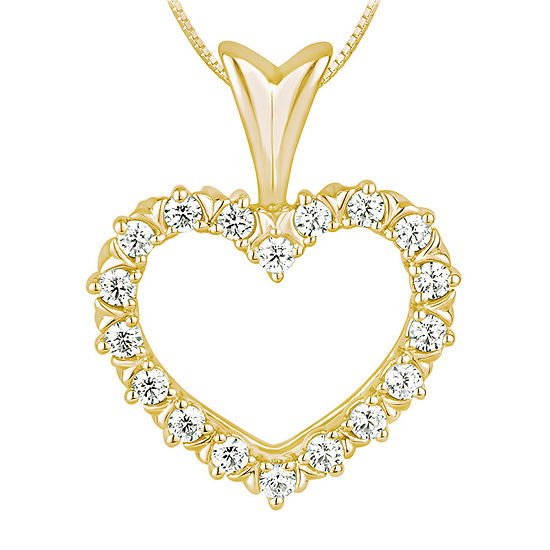 Womens 1/4 CT. T.W. Genuine White Diamond 10K Gold Heart Pendant Necklace