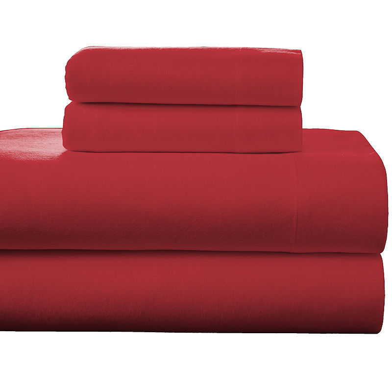 Pointehaven Luxury Weight Flannel Sheet Set, Queen, Red