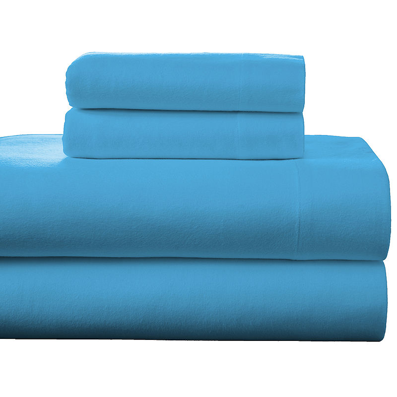 Pointehaven Luxury Weight Flannel Sheet Set, Calking, Blue