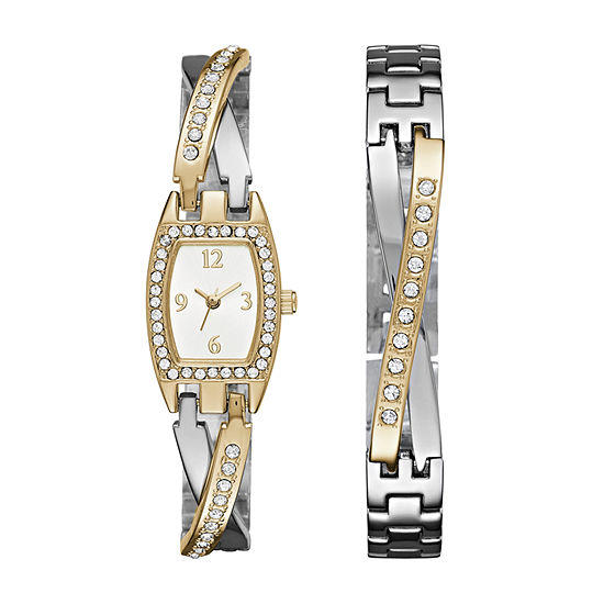 Geneva Womens Two-Tone Bangle Watch Boxed Set - JCPenney