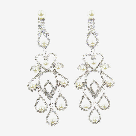 Vieste Rosa Crystal Simulated Pearl Chandelier Earrings