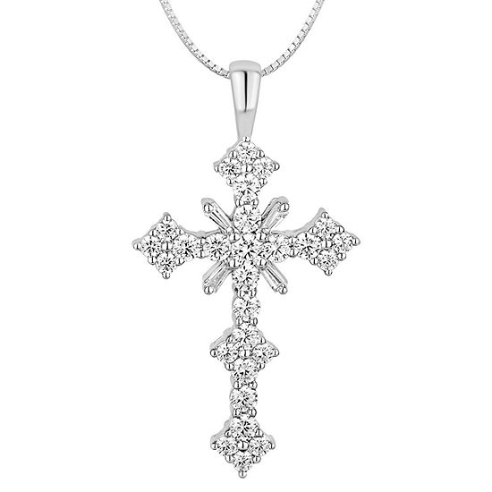 1½ CT. T.W. Certified Diamond 14K White Gold Cross Pendant Necklace